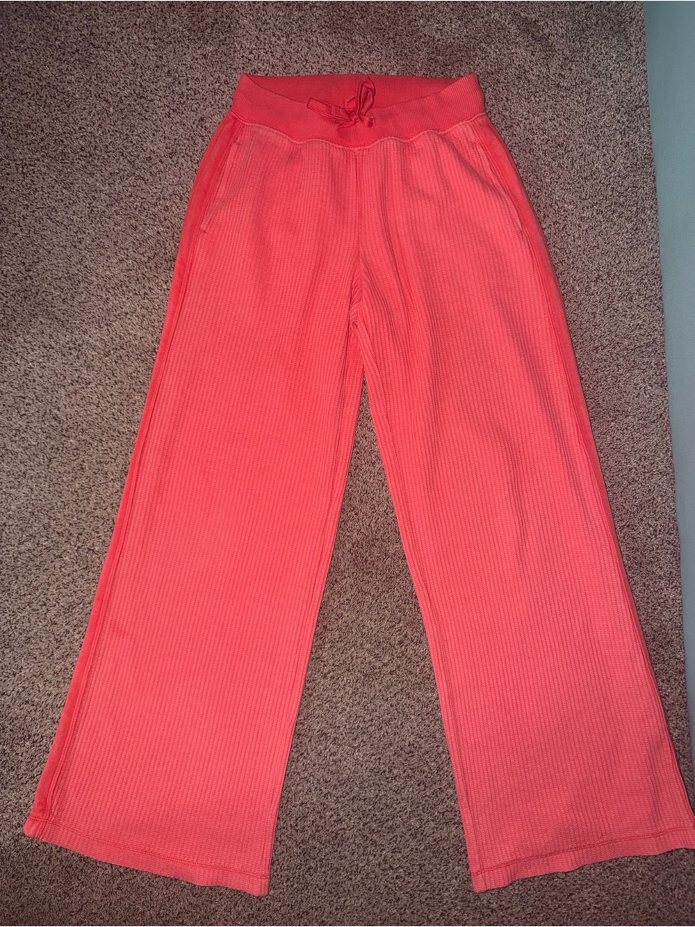 Aerie Wide-Leg Ribbed Pull-On Pants - Coral Pink/Red Size S Long